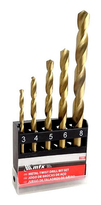 Kit Jogo 5 Brocas Aço Rápido Ar Metal 3 A 8 Mm Titânio Mtx