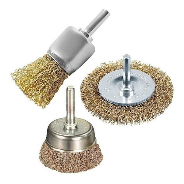 Kit 3 Peças Escova De Aço Circular Com Haste 6 Mm