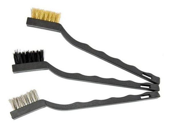 Kit De Escovas De Aço Pequenas Com Cabo Plástico 3 Peças