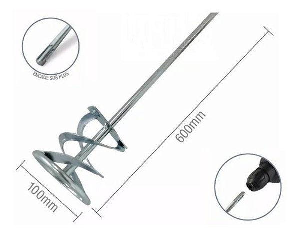 Misturador De Tinta Argamassa Para Furadeira 600 Mm Sds Plus