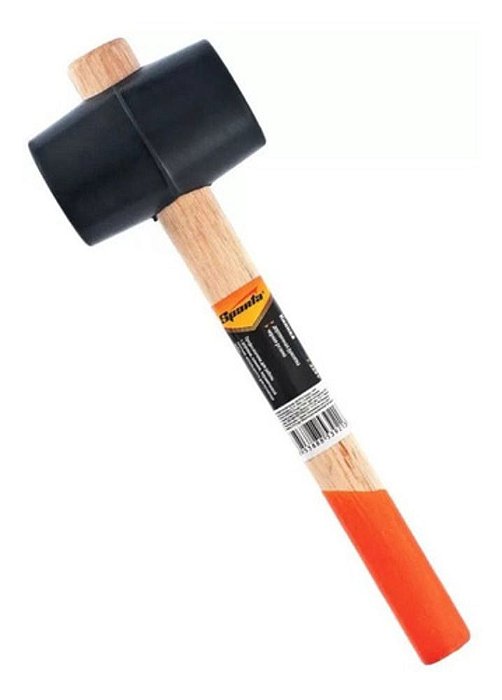 Martelo De Borracha Preta 55 Mm 340 G Cabo De Madeira