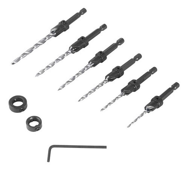 Jogo Brocas Aço Rápido Com Escareador 7/64” A 1/4” 8 Peças