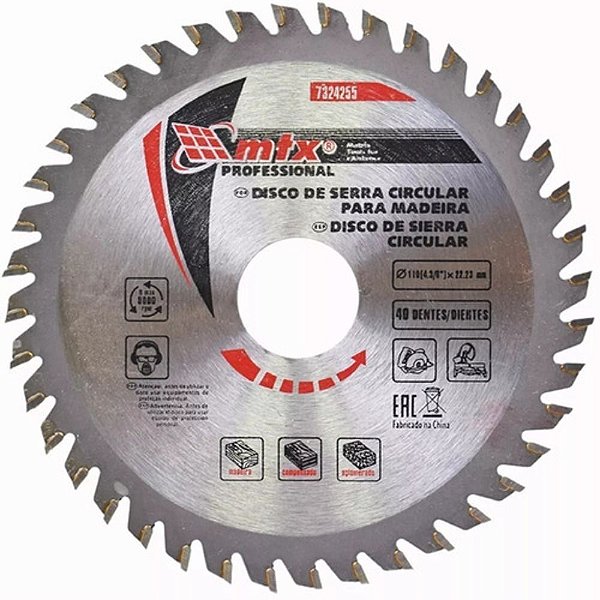 Disco De Serra Circular Widea Para Madeira 110 Mm 40 Dentes