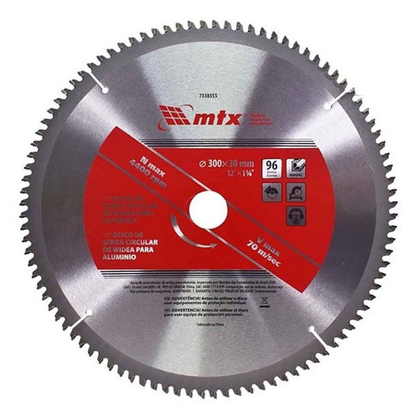 Disco Serra Wídea Para Alumínio 300x30 Mm 12 Pol 96 Dentes
