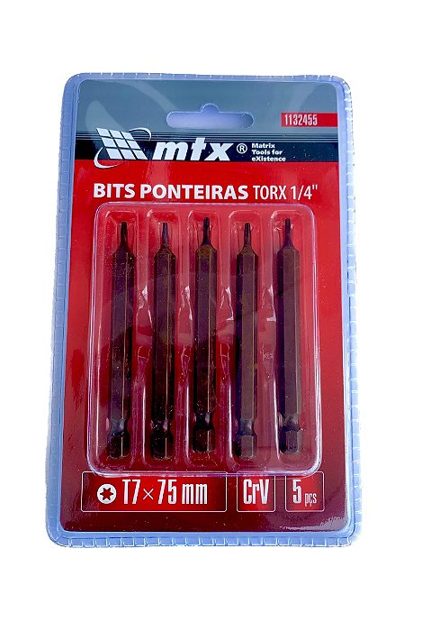 Kit Bits Ponteiras Torx 1/4'' T7 X 75mm 5 Peças