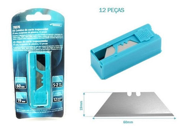 Lâminas Estilete Trapezoidal 19mm 12 Peças Estojo Plástico