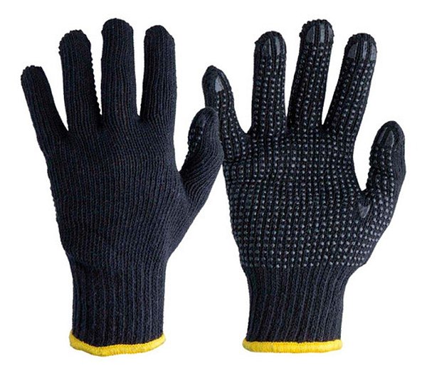 Luva De Malha Pigmentada Tricotada Preta Algodão