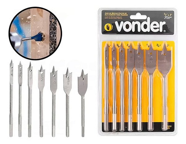 Jogo De Brocas Chatas Para Madeira 7 Peças 1/4” A 1”