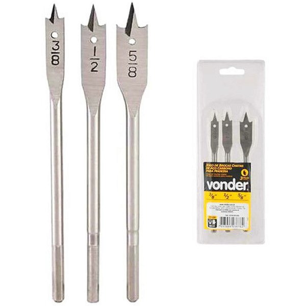 Jogo De Brocas Chatas Para Madeira 3/8” A 5/8” 3 Peças