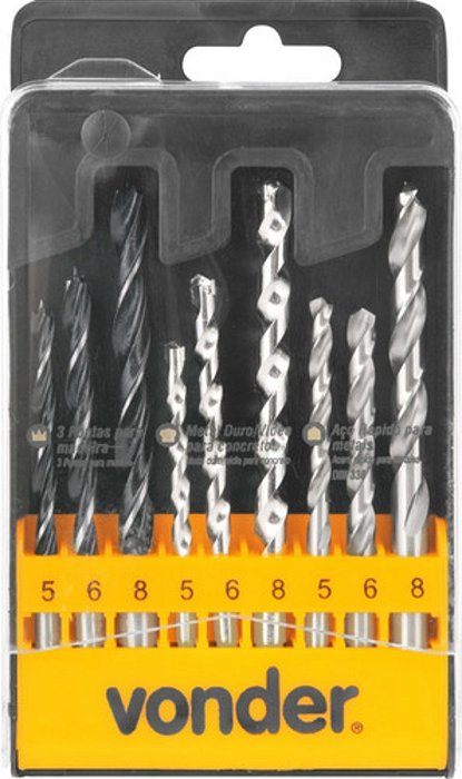 Jogo De Brocas Combinadas Aço Vídea Madeira 9 Peças