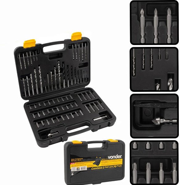 Jogo Combinado Brocas E Bits 70 Peças Encaixe 1/4