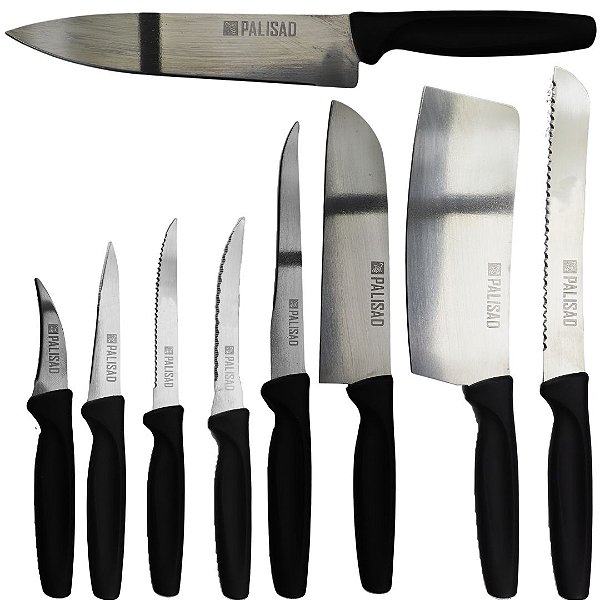 Kit Jogo Facas Lâminas Aço Inox Carne Legumes Frutas 9 Peças