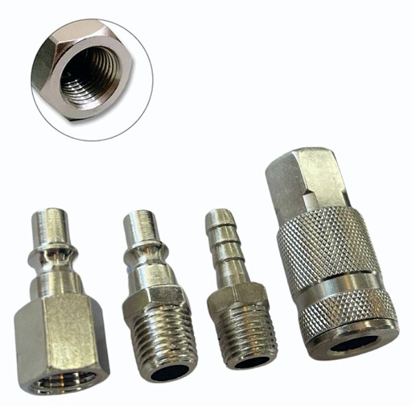 Jogo De Conectores Engate Rápido E Rosca 1/4 Npt 4 Peças