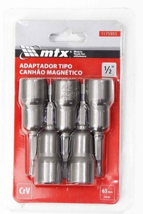 Adaptador Soquete Magnético Tipo Canhão 1/2” 65Mm 5 Peças