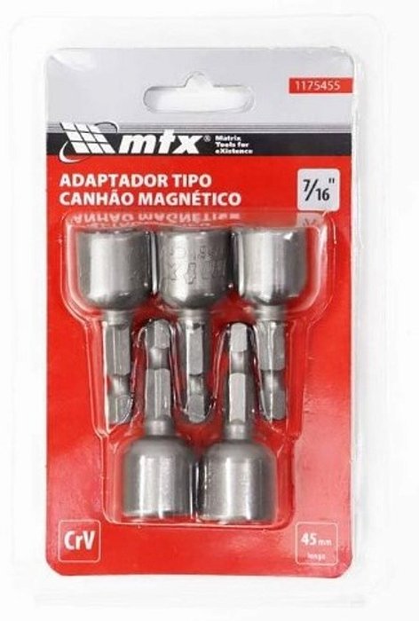 Adaptador Soquete Magnético Tipo Canhão 7/16” 65Mm 5 Peças