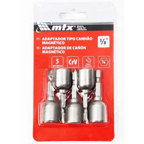 Adaptador Soquete Magnético Tipo Canhão 3/8” 65Mm 5 Peças