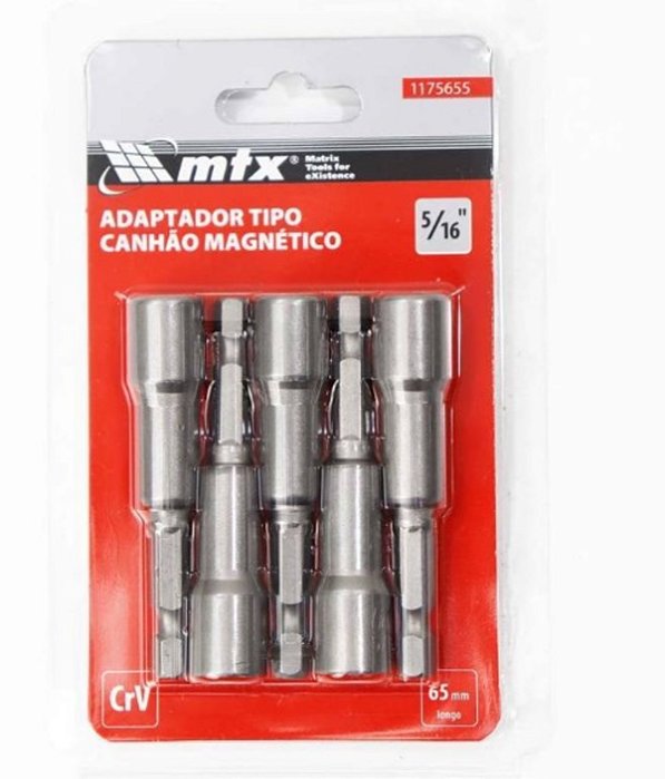 Adaptador Soquete Magnético Tipo Canhão 5/16” 65Mm 5 Peças