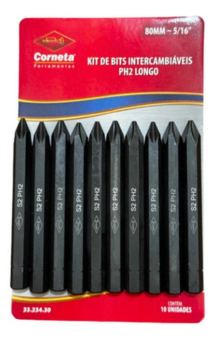 Bits Philips Longo Ph2 80mm 5/16” Ponta Magnética 10 Peças