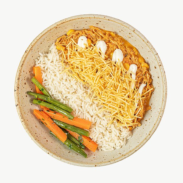 PF Fricassê de Frango, Arroz Branco e Batata Palha da Casa