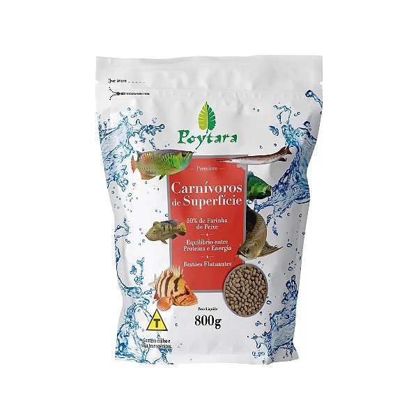 RACAO POYTARA CARNIVOROS DE SUPERFICIE 800G(BAG)
