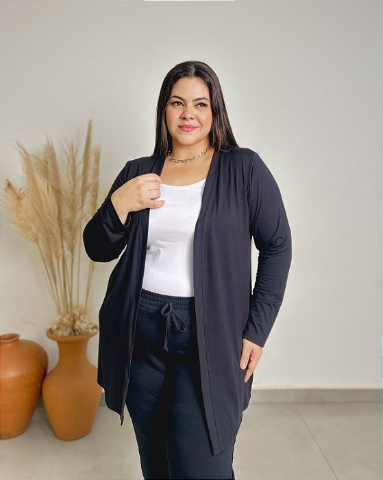 Max Cardigan Com Fendas Laterais - Slim, Plus e ExPLus Size