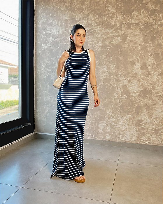 Vestido Regata Estilo Costa Nadador Longo Com Punhos, Gola E Cava - Slim e Plus Size