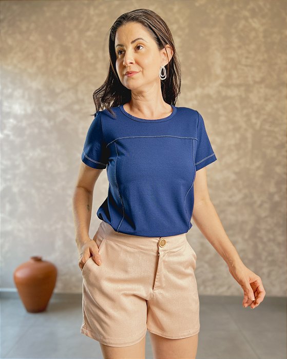 Baby Look Com Pesponto Em Cor - Slim e Plus Size