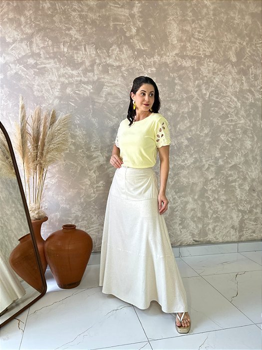 Saia Longa Godê, Detalhes E Cordão Fixo - Slim e Plus Size