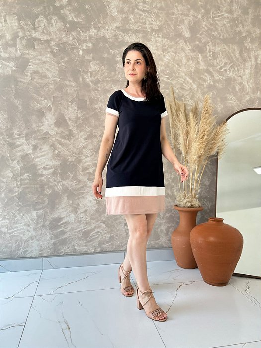 Vestido Baby C/ Manga Curta, E Detalhes Em Cores - Slim e Plus Size