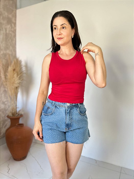 Cropped Cavado Com Punho Na Gola e Cava - Slim e Plus Size