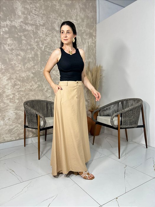 Saia Longa Godê, Com Bolsos Faca Laterais E Cós Anatômico - Plus Size