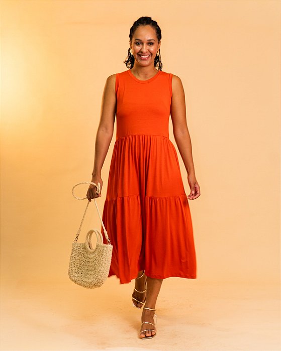 Vestido Regata Midi, Com Saia 2 Marias - Slim Size