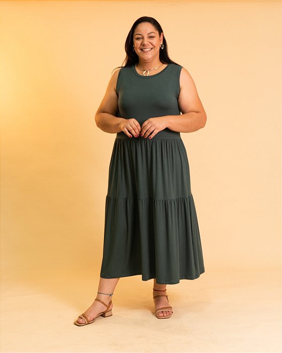 Vestido Regata Midi, Com Saia 2 Marias - Plus Size