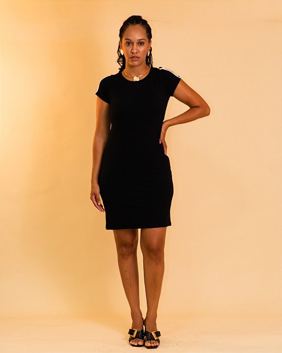 Vestido Curto, Com Fendas Na Barra E Detalhe Em Faixas Nas Mangas - Slim Size