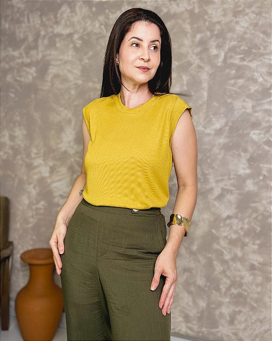 Blusa Cavada ,Com Recortes Nos Ombros E Cavas-Slim Size