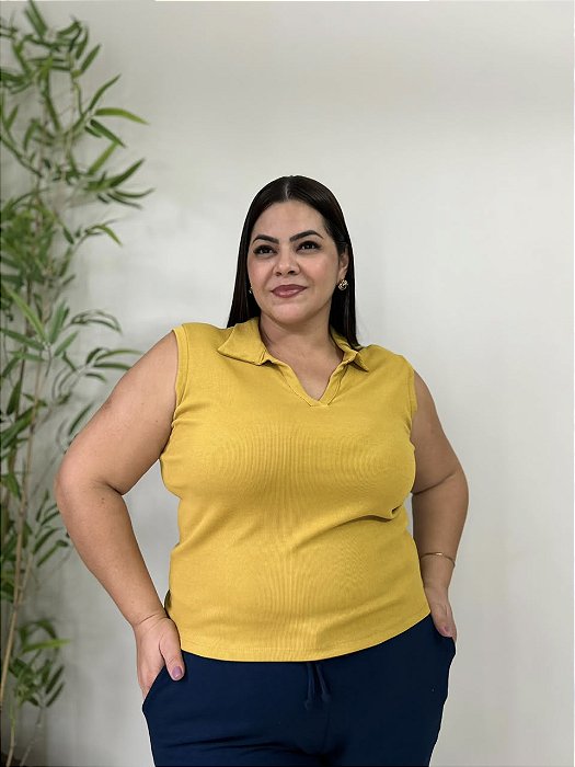 Blusa Sem Manga, C/ Acabamento Na Cava Em Punho E Gola C/Acabamento Sem Botão-Plus Size