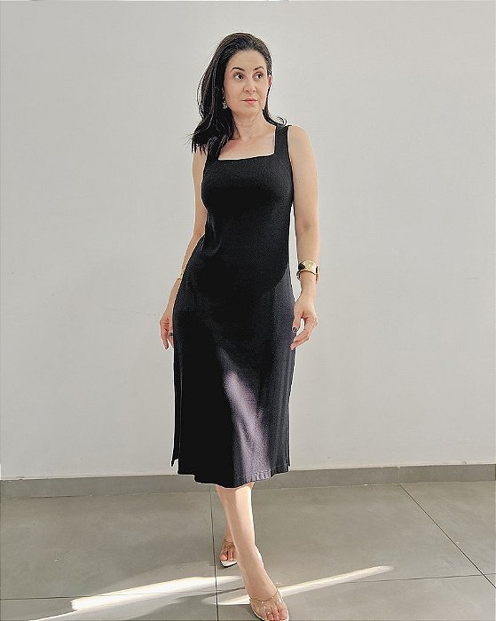 Vestido Regata Com Decote Quadrado Fendas Laterais - Slim Size