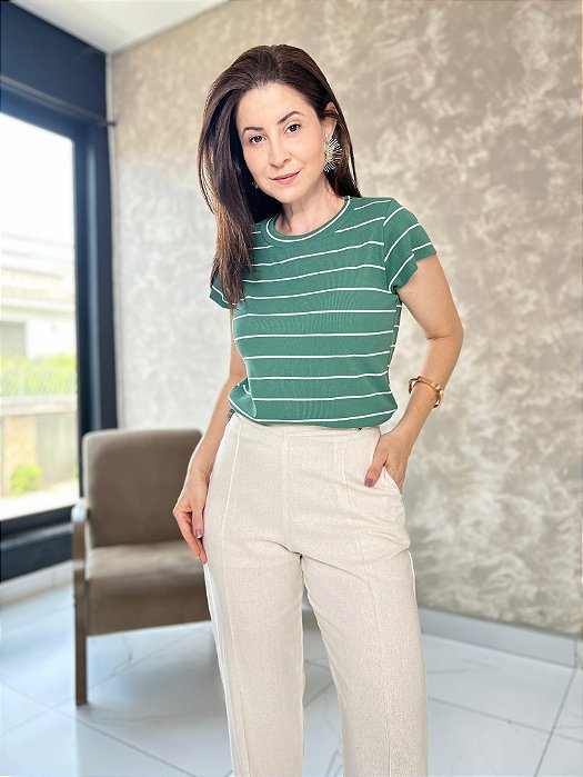 Blusa Gola Redonda Manga Dupla  - Slim Size