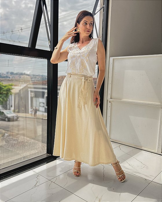 Saia Midi Godê, Com Elástico, Passantes E Faixa-Slim Size