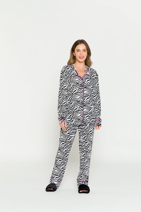Pijama Camisaria Manga Longa Zebra