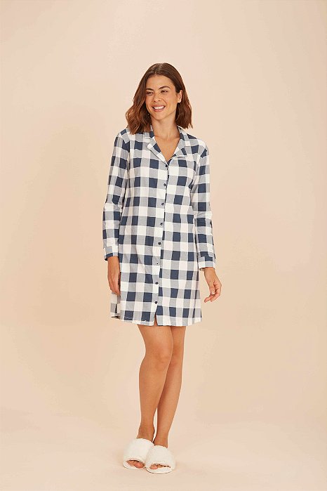 Camisola Camisaria Manga Longa Xadrez Azul Marinho