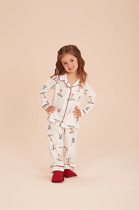 Pijama Camisaria Manga Longa Esqui Infantil