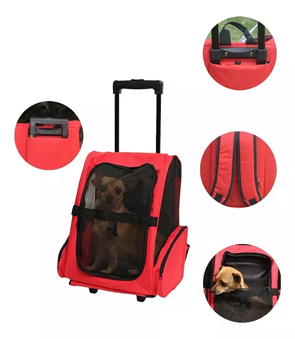 Mochila Bolsa  de Rodinhas para Transporte Passeio de  Cães e Gato