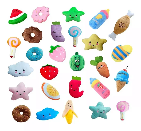 Kit 6 Brinquedos de Pelúcia Pet para Pequeno Porte.