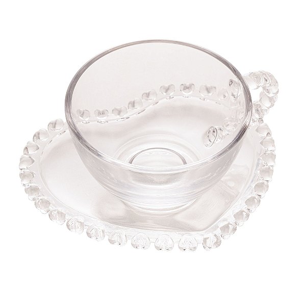 Xícara de Chá com Pires de Cristal Coração 170ml