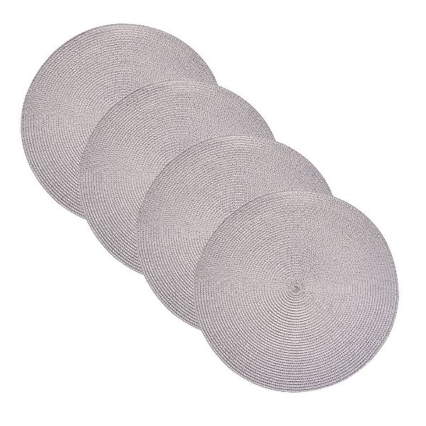 Kit com 04 Lugar Americano Redondo Fresno Espiral Cinza 38cm