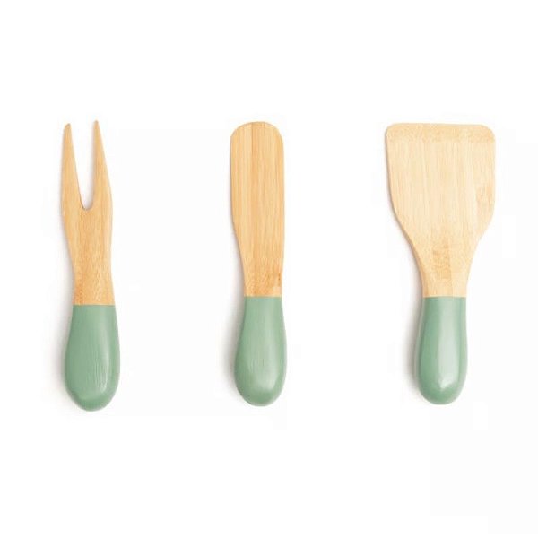 Jogo de Utensílios para Queijos e Antepastos de Bambu 3pçs Verde Sálvia
