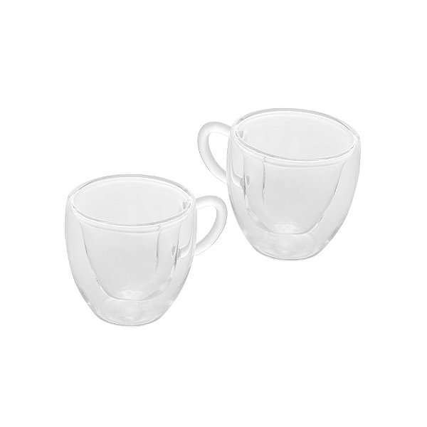 Conjunto 2 Xícaras de Café Parede Dupla de Vidro Borossilicato Heart 80ml