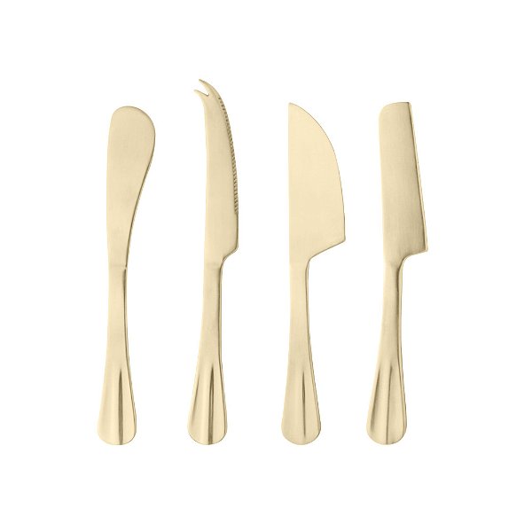 Conjunto 4 facas para Queijo de Aço Inox Positano Dourada