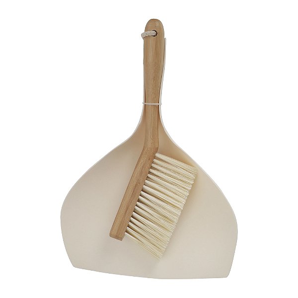 Escova de Bambu e Pá para Limpeza Branco Off